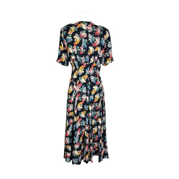 Vintage 90s Rayon Floral Button Front midid ankle Dress XS - Picture 5 of 8